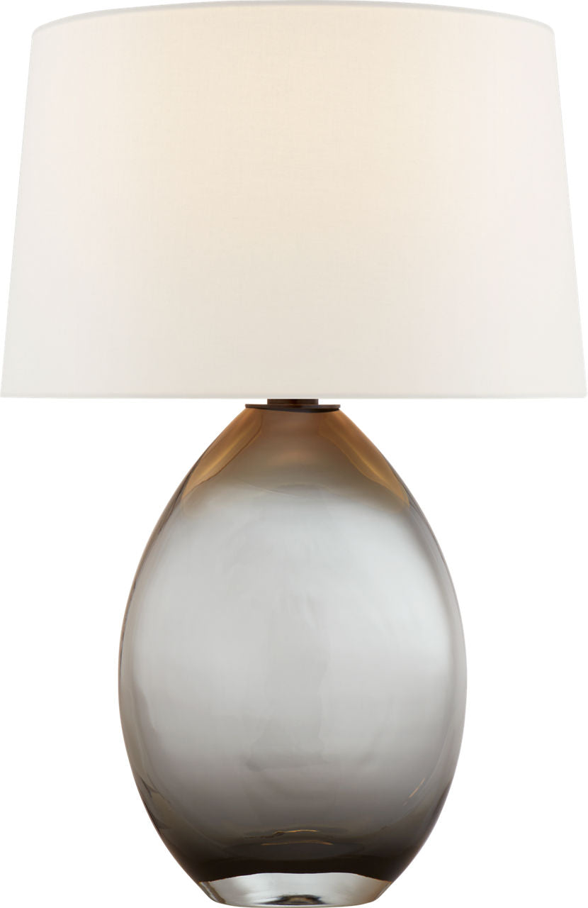 Myla Medium Wide Table Lamp | Smoked Glass | Linen Shade