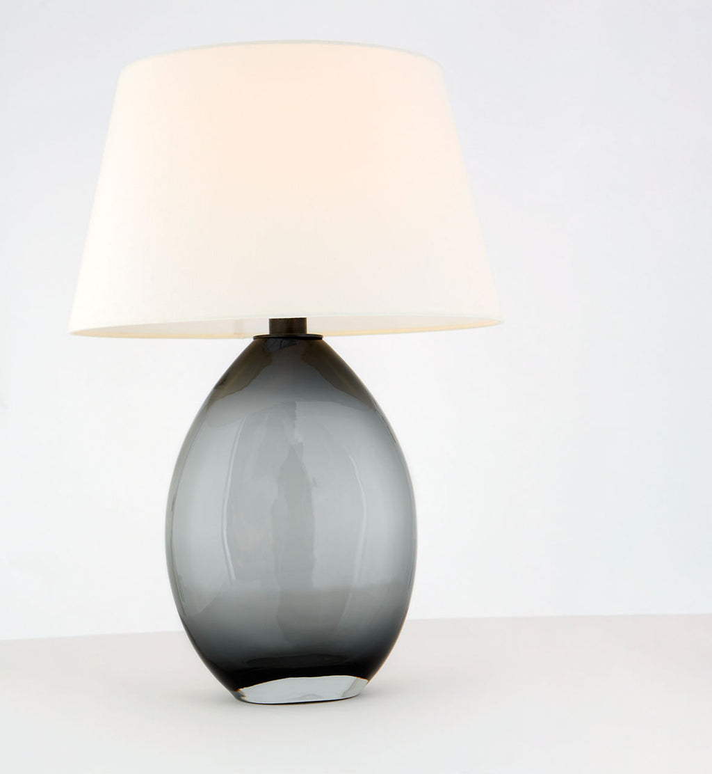 Myla Medium Wide Table Lamp | Smoked Glass | Linen Shade