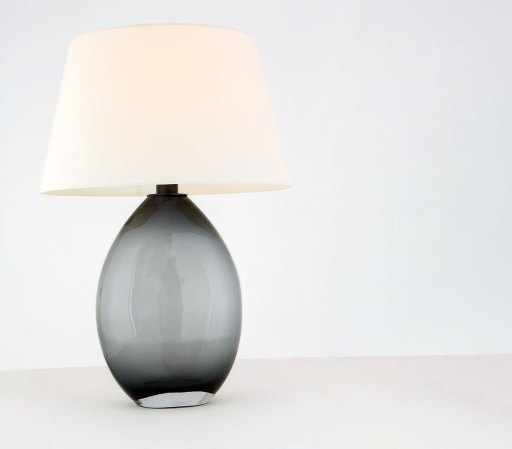 Myla Medium Wide Table Lamp | Smoked Glass | Linen Shade
