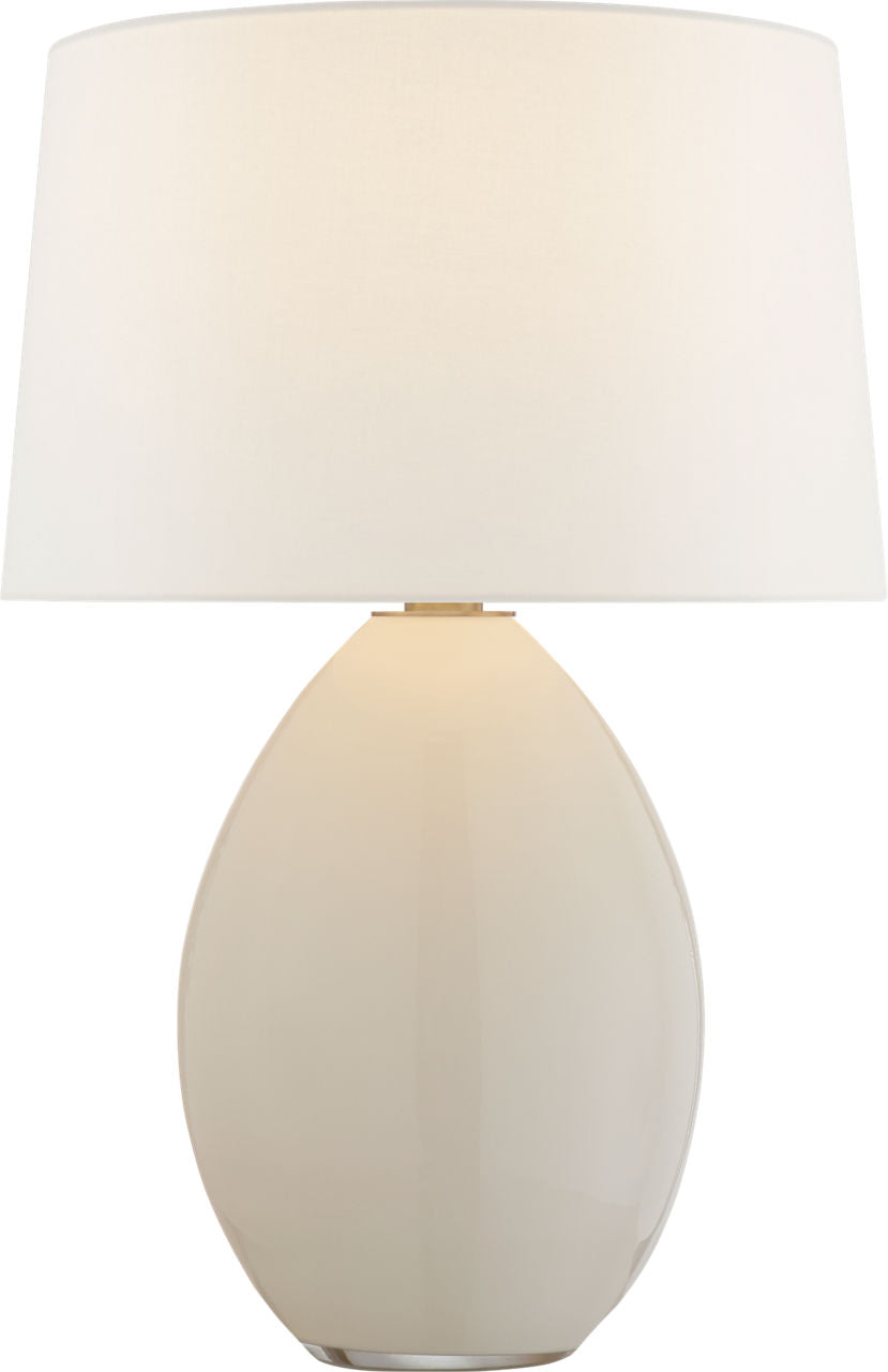 Myla Medium Wide Table Lamp | White Glass | Linen Shade