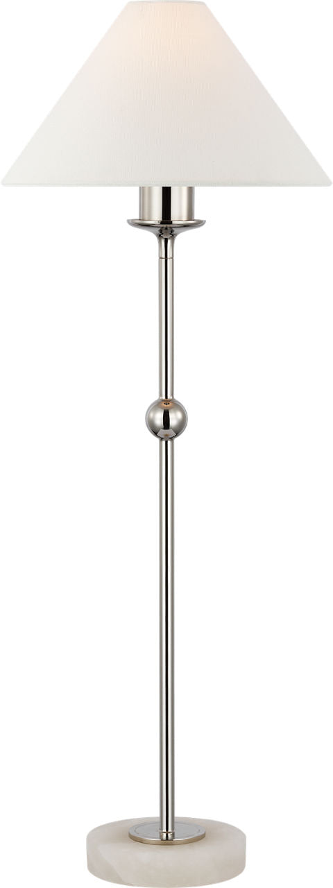 Caspian Medium Accent Lamp | Polished Nickel and Alabaster | Linen Shade