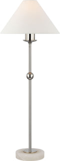 Caspian Medium Accent Lamp | Polished Nickel and Alabaster | Linen Shade