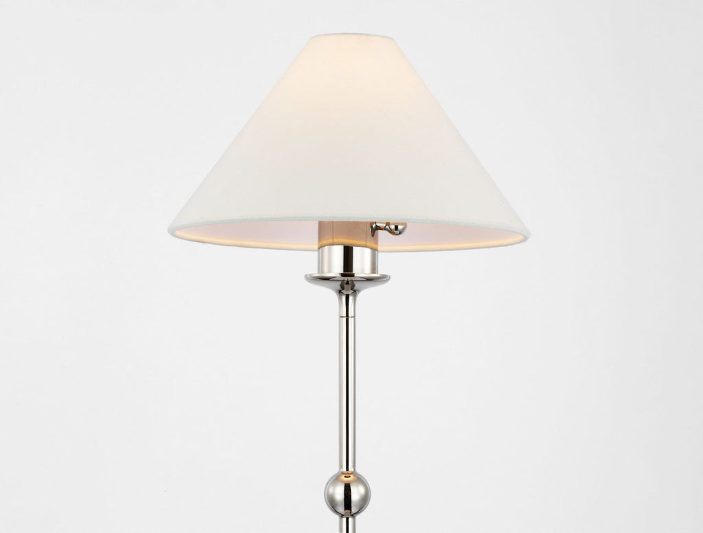Caspian Medium Accent Lamp | Polished Nickel and Alabaster | Linen Shade