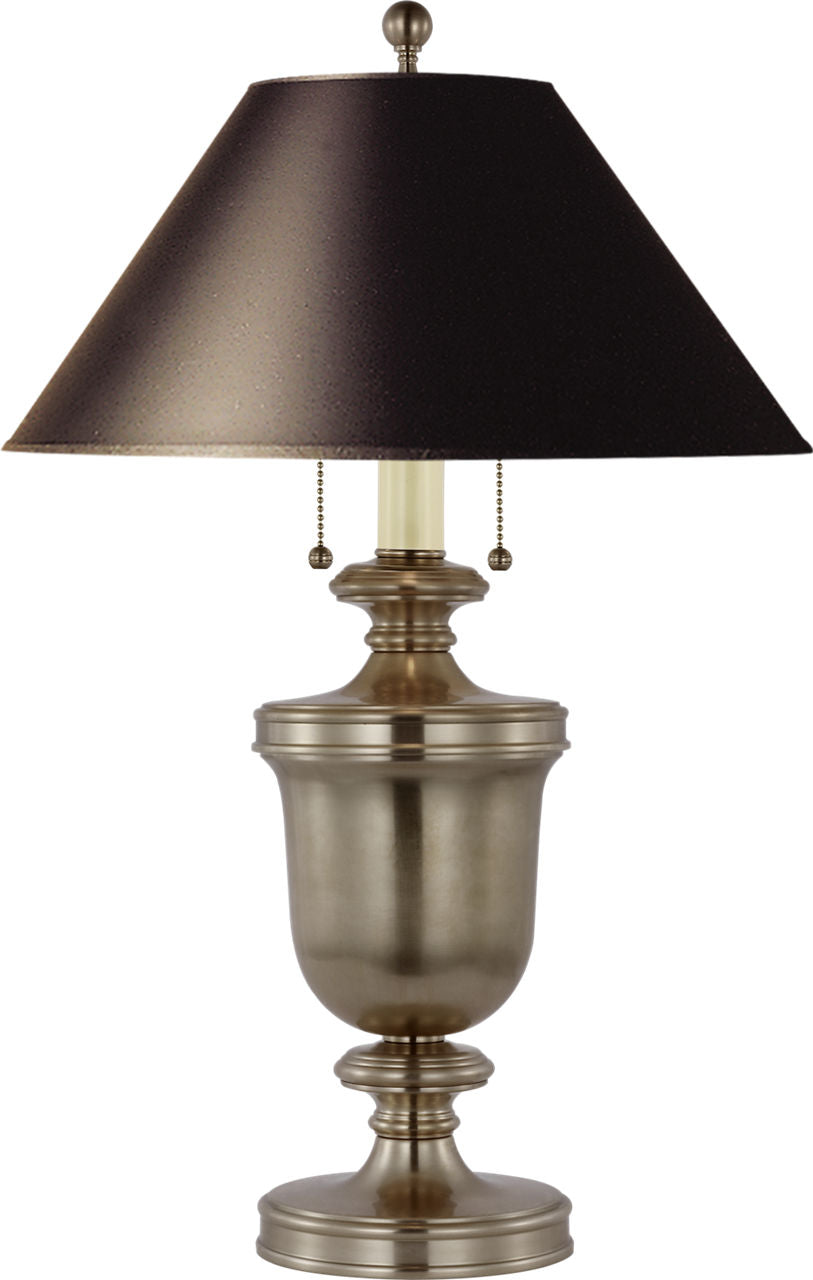 Classical Urn Form Medium Table Lamp | Antique Nickel | Black Shade