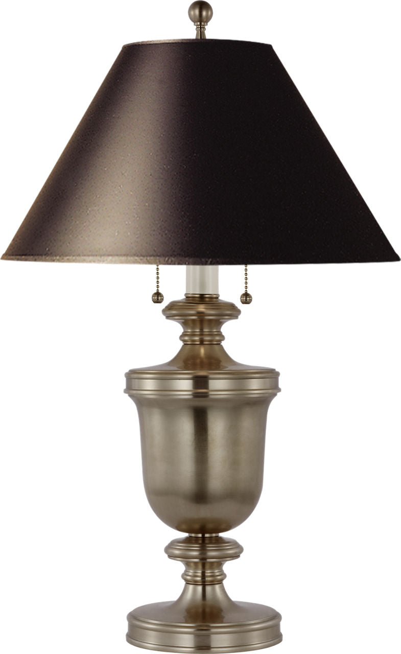 Classical Urn Form Medium Table Lamp | Antique Nickel | Black Shade