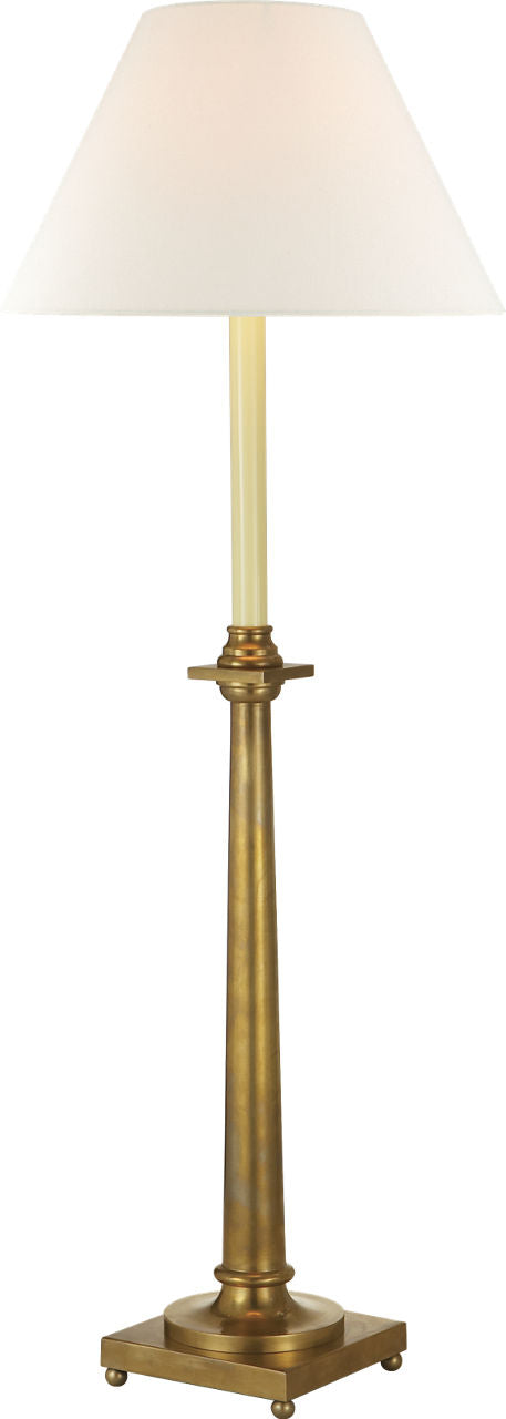 Swedish Column Buffet Lamp | Antique-Burnished Brass | Linen Shade