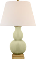 Gourd Form Small Table Lamp | Celadon Crackle | Linen Shade