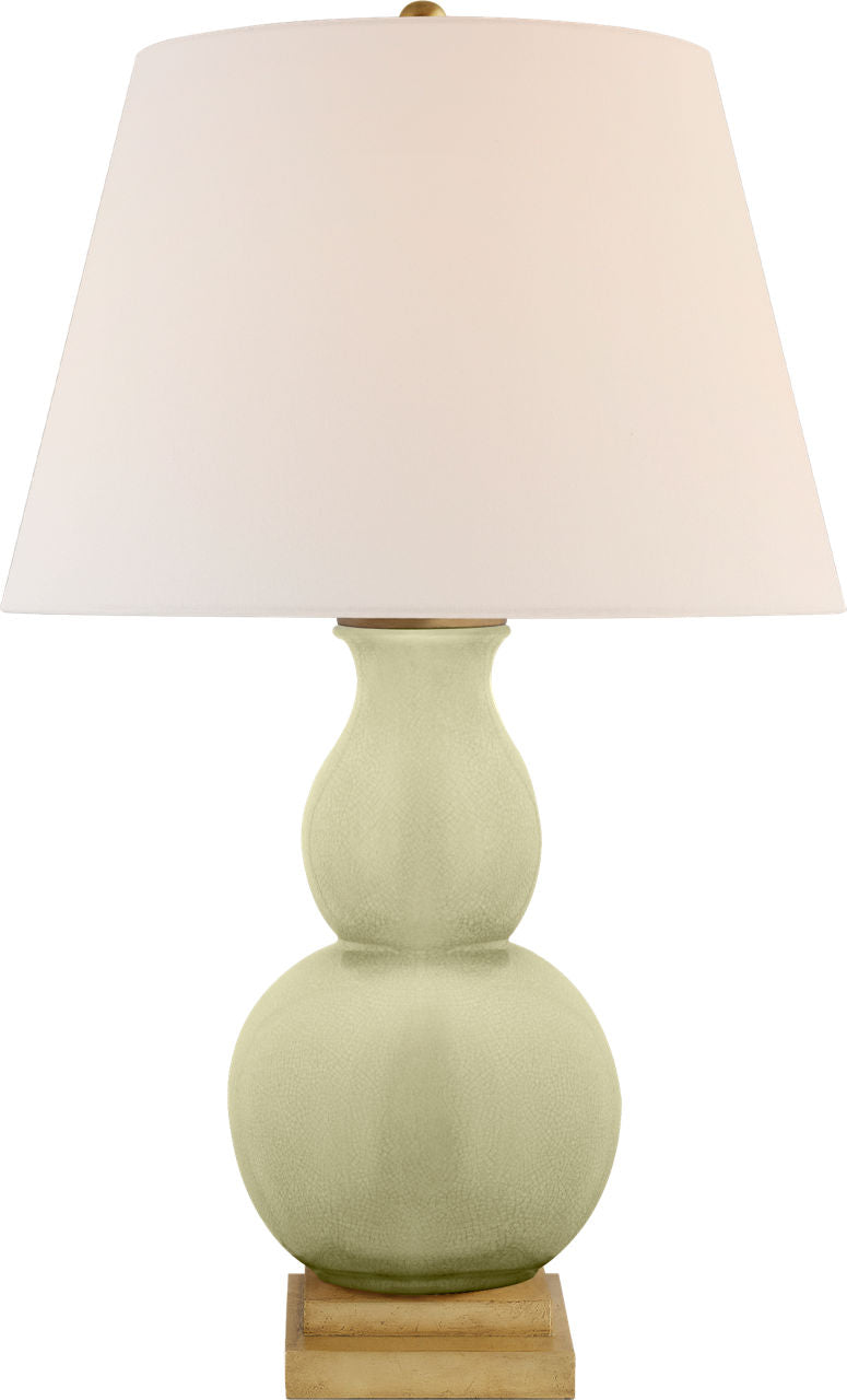 Gourd Form Small Table Lamp | Celadon Crackle | Linen Shade