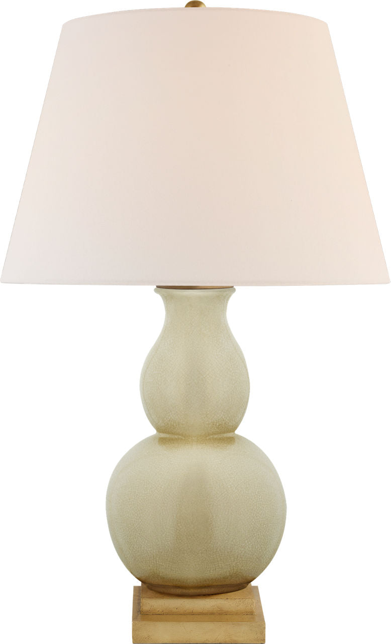 Gourd Form Small Table Lamp | Tea Stain | Linen Shade