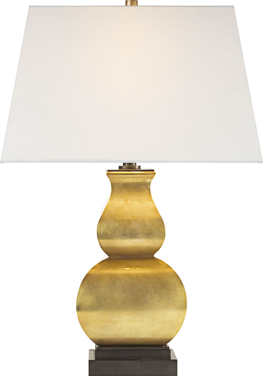 Fang Gourd Table Lamp | Antique-Burnished Brass | Linen Shade