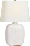 Pemba Medium Combed Table Lamp | Glossy White Crackle | Linen Shade