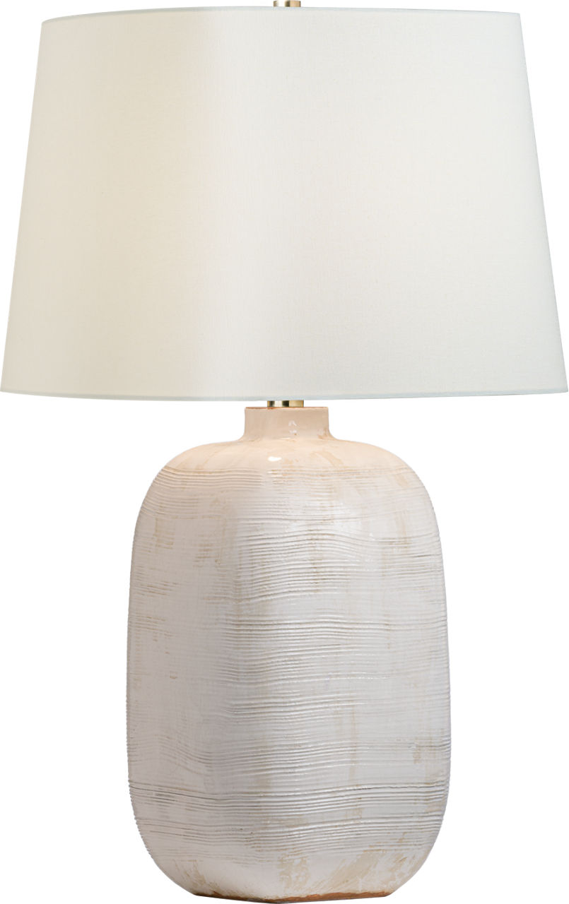 Pemba Large Combed Table Lamp | Glossy White Crackle | Linen Shade
