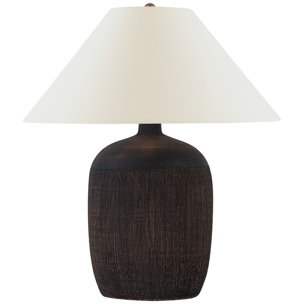 Portis 32" Combed Round Table Lamp | Black Wash Terracotta | Linen Shade