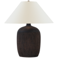 Portis 32" Combed Round Table Lamp | Black Wash Terracotta | Linen Shade