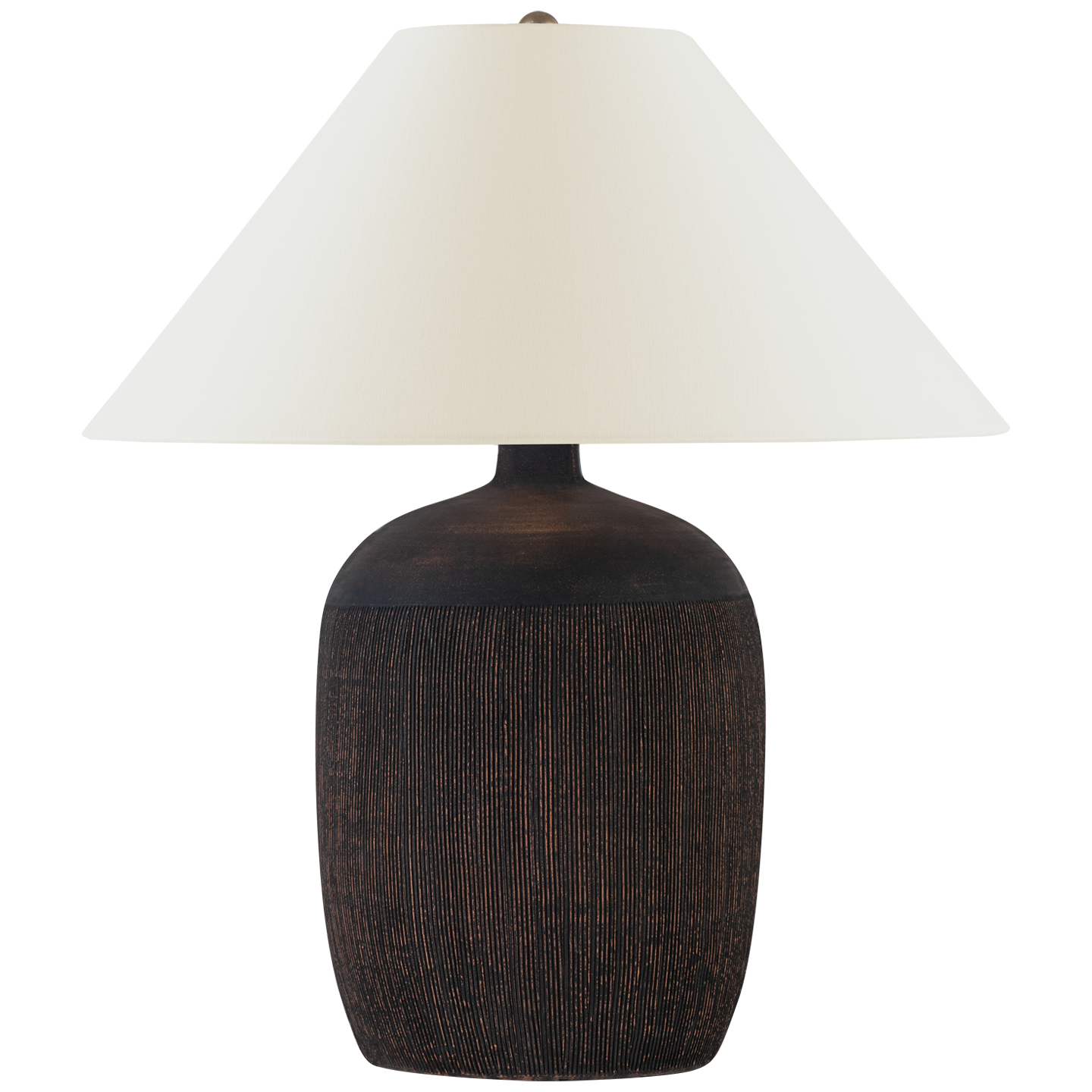 Portis 32" Combed Round Table Lamp | Black Wash Terracotta | Linen Shade
