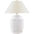 Portis 32" Combed Round Table Lamp | White Washed Terracotta | Linen Shade