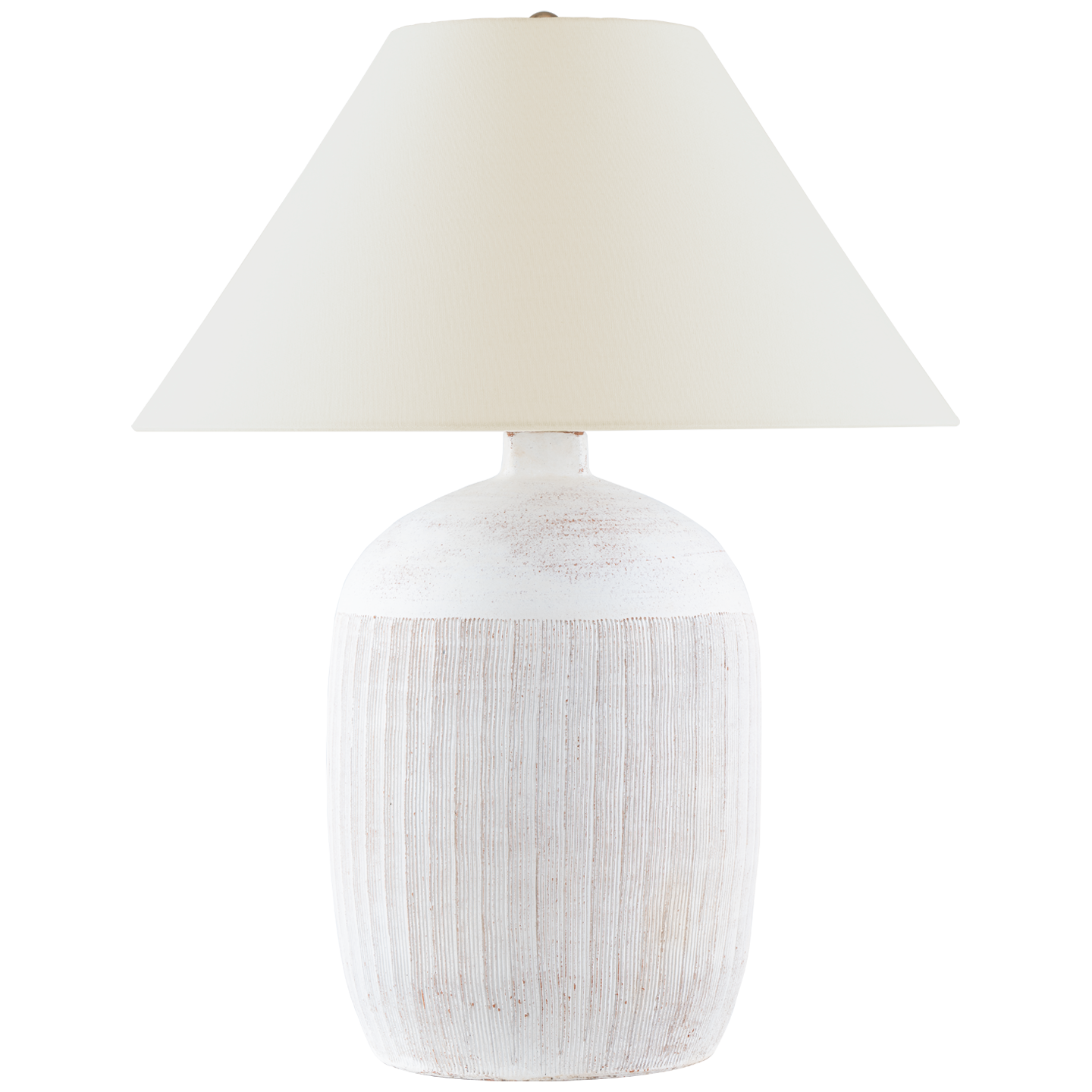 Portis 32" Combed Round Table Lamp | White Washed Terracotta | Linen Shade