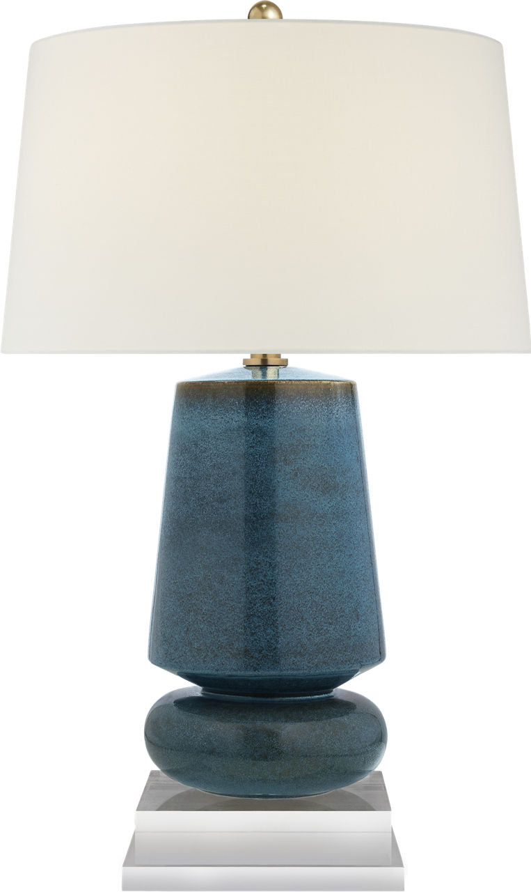Parisienne Small Table Lamp | Oslo Blue | Linen Shade