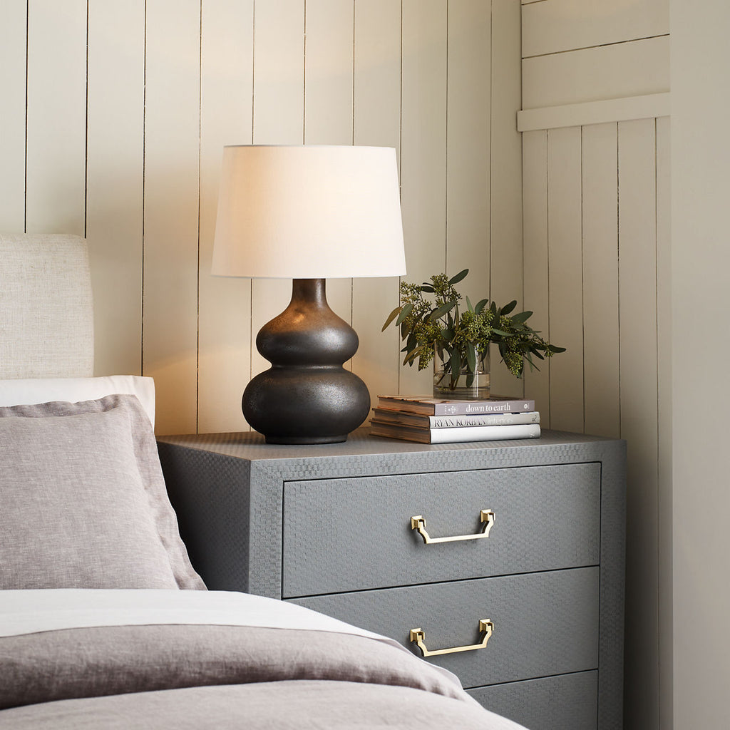 Lismore Medium Table Lamp | Stained Black Metallic | Linen Shade