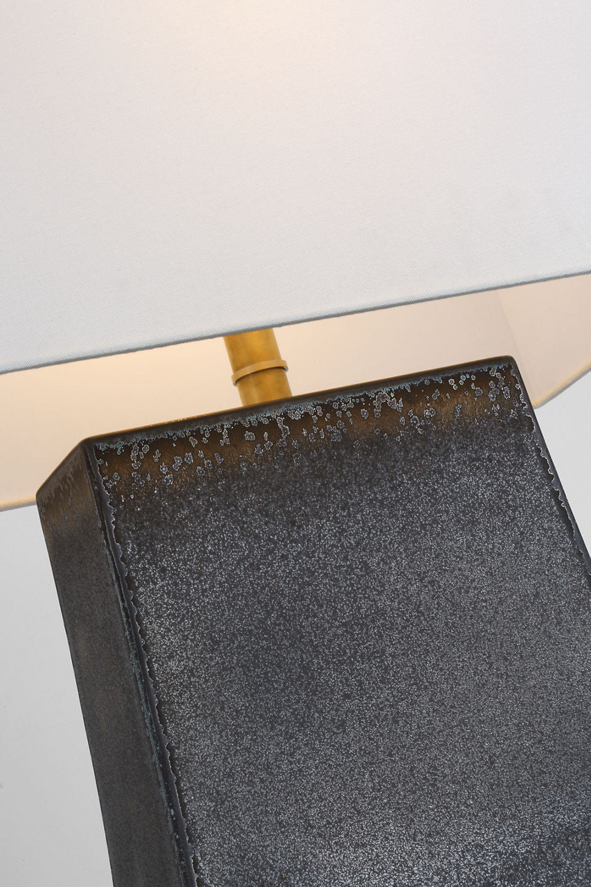 Lucera Medium Table Lamp | Stained Black Metallic | Linen Shade
