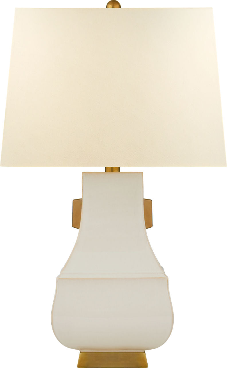 Kang Jug Large Table Lamp | Ivory and Burnt Gold Accent | Natural Percale Shade