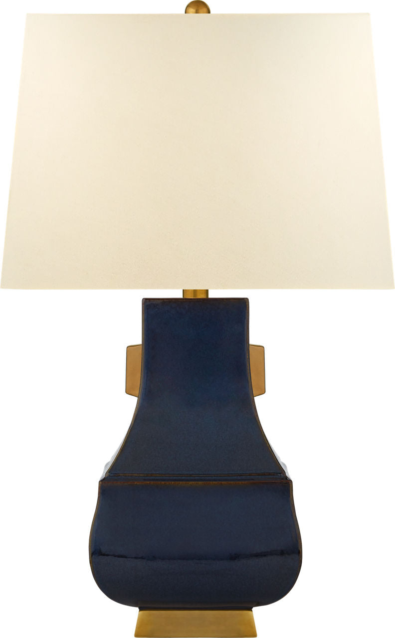 Kang Jug Large Table Lamp | Mixed Blue Brown and Burnt Gold Accent | Natural Percale Shade
