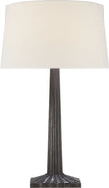Strie Fluted Column Table Lamp | Aged Iron | Linen Shade