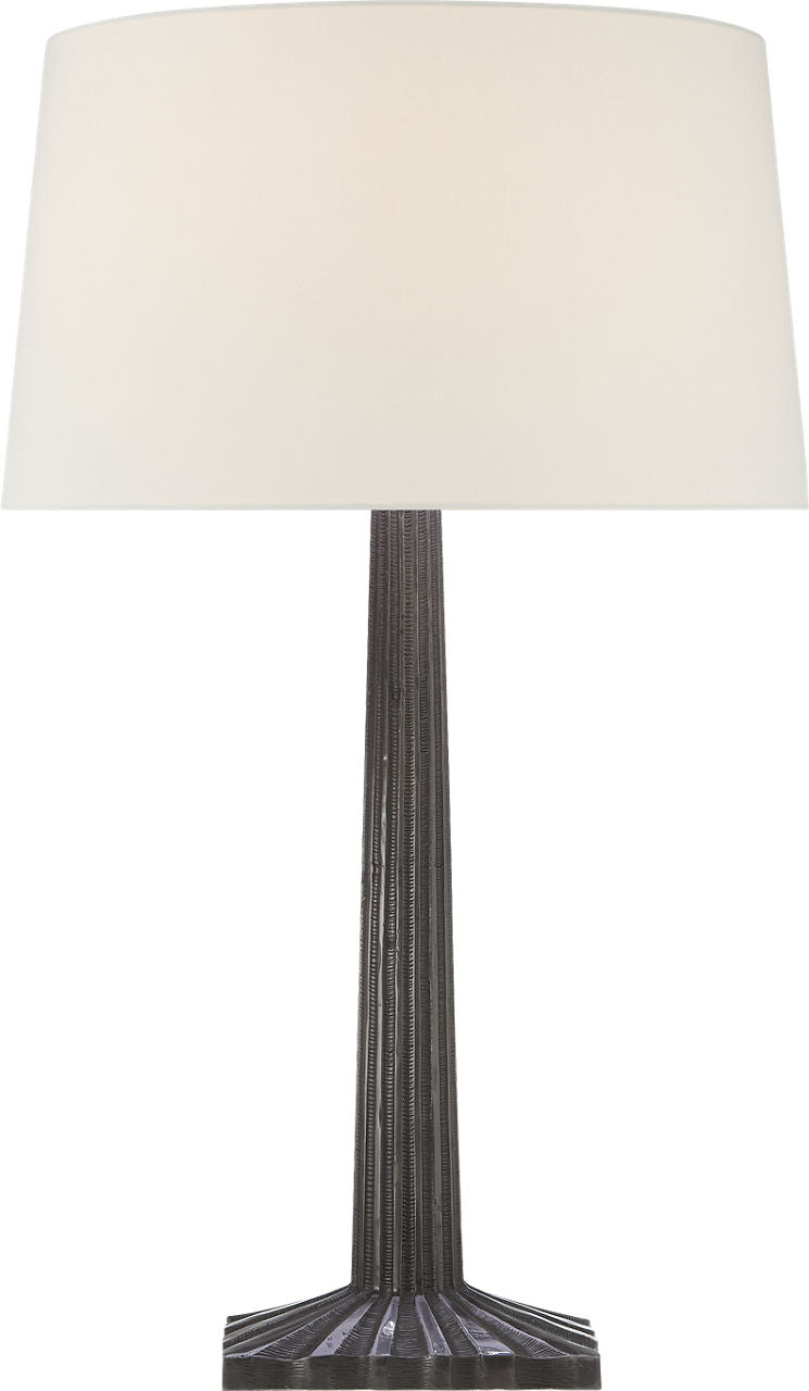 Strie Fluted Column Table Lamp | Aged Iron | Linen Shade