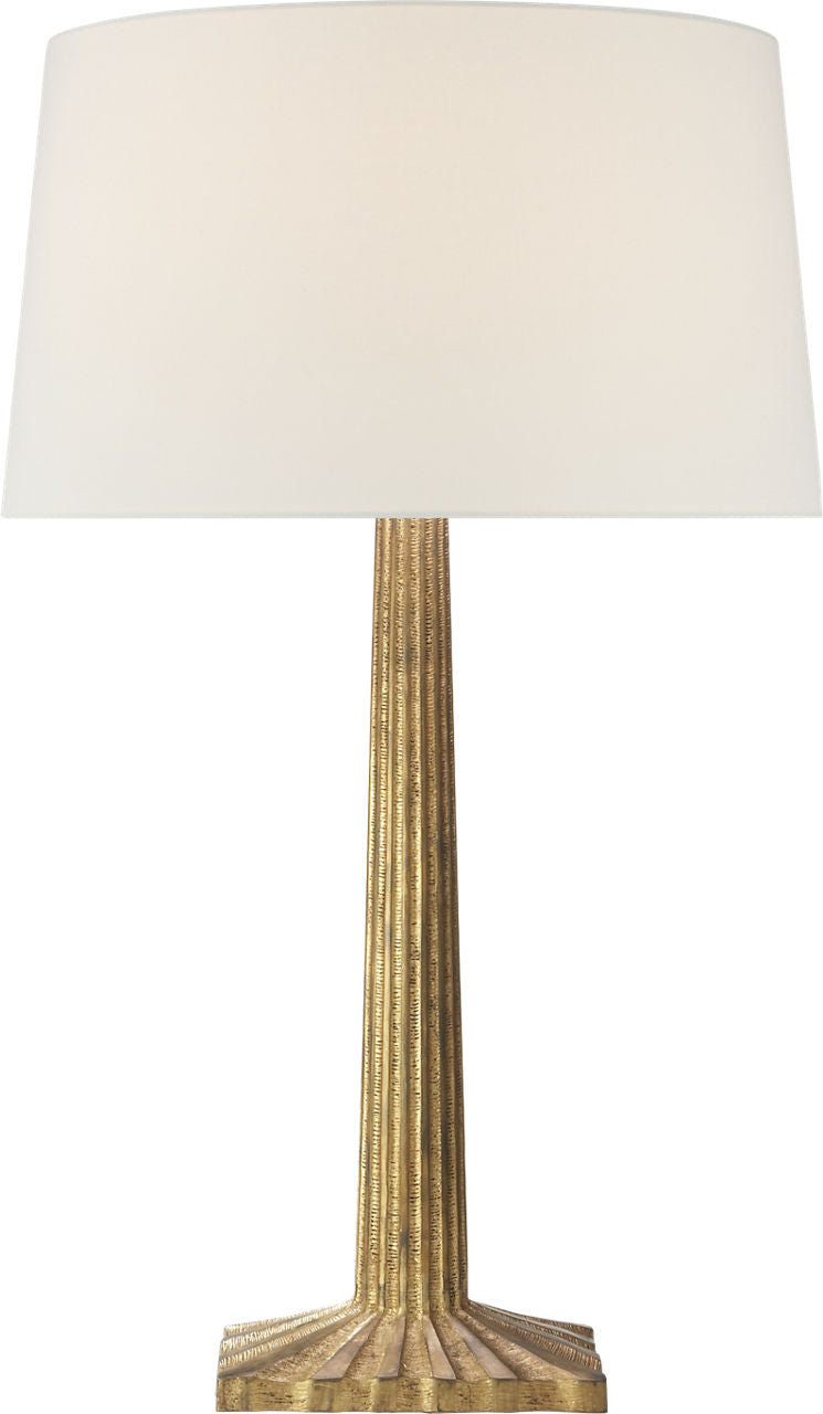 Strie Fluted Column Table Lamp | Gilded Iron | Linen Shade