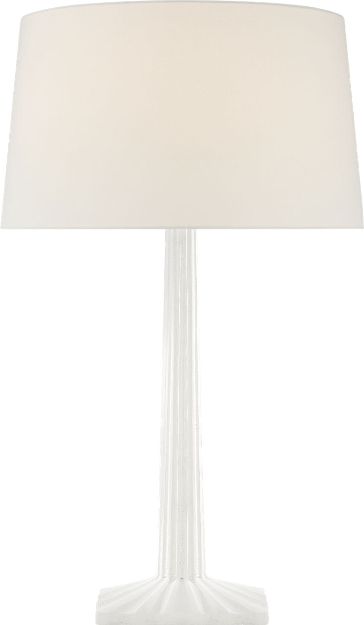 Strie Fluted Column Table Lamp | Plaster White | Linen Shade