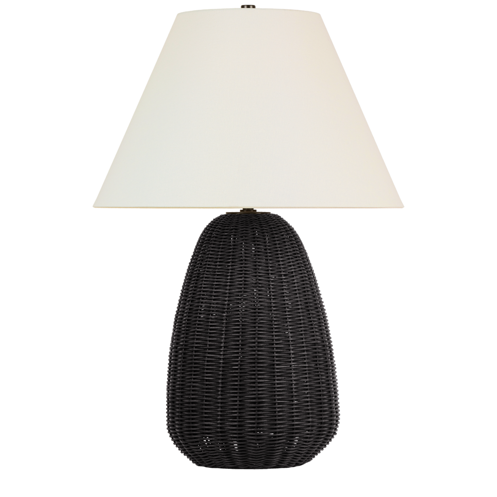Kokomo 30" Table Lamp | Charcoal Wicker and Bronze | Linen Shade