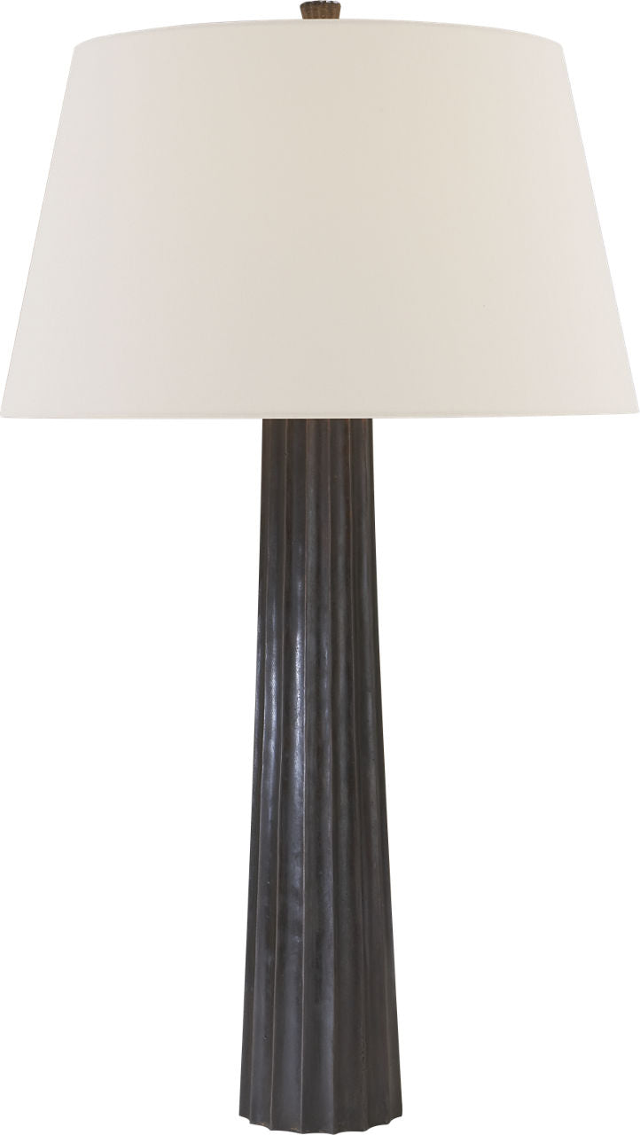 Fluted Spire Large Cordless Table Lamp | Aged Iron | Linen Shade