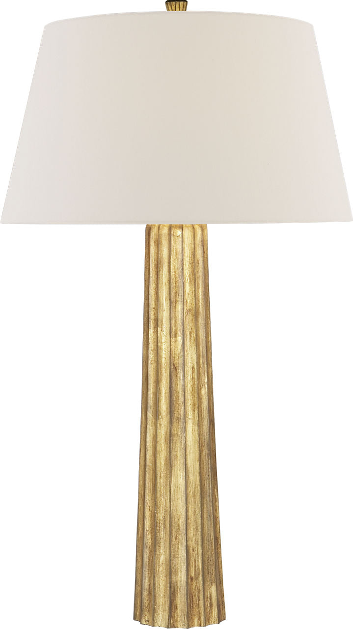 Fluted Spire Large Cordless Table Lamp | Gilded Iron | Linen Shade
