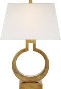 Ring Form Small Table Lamp | Antique-Burnished Brass | Linen Shade