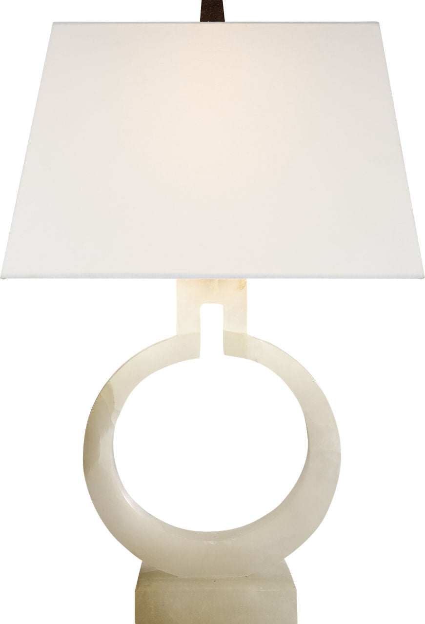 Ring Form Small Table Lamp | Alabaster | Linen Shade
