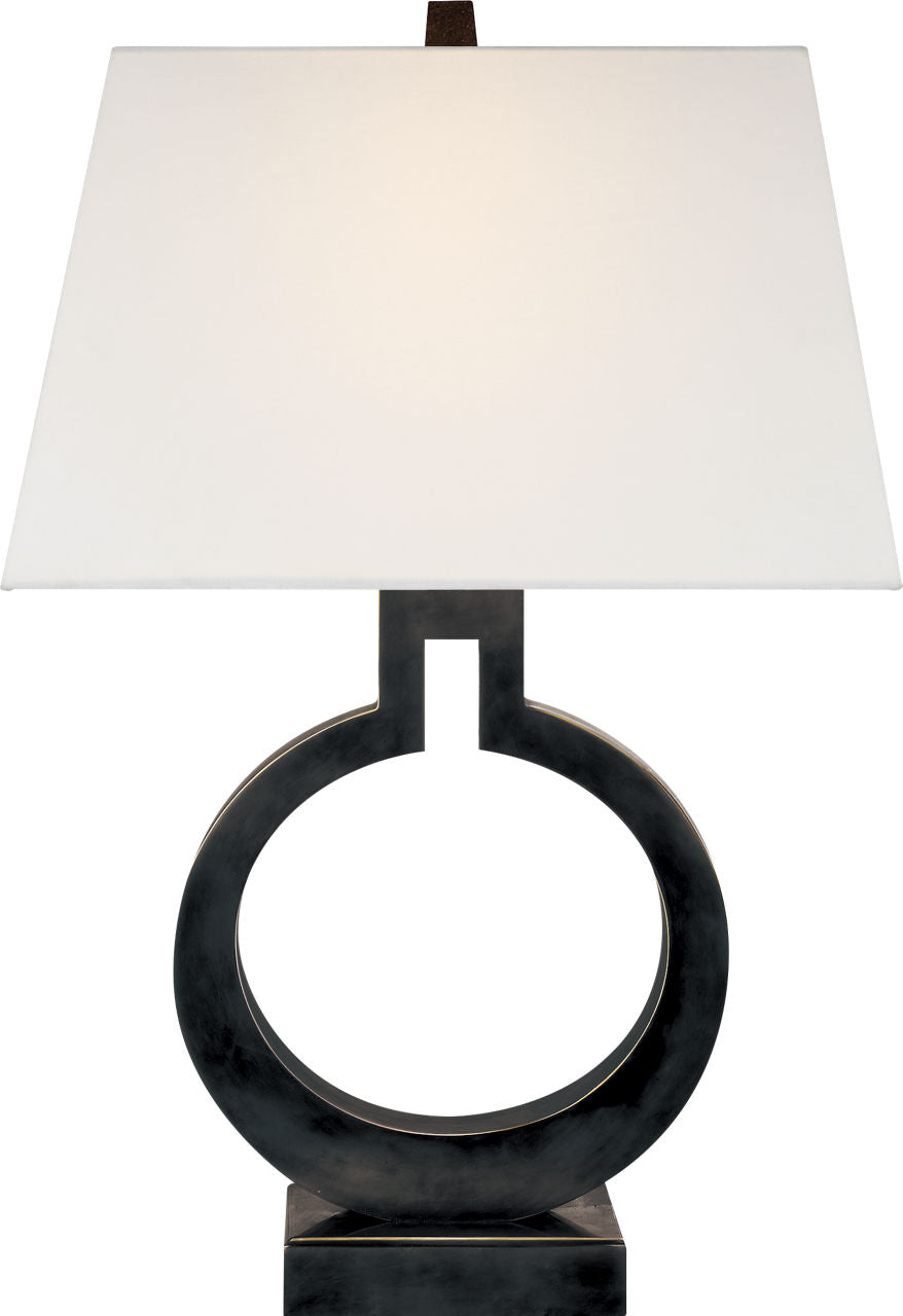 Ring Form Small Table Lamp | Bronze | Linen Shade