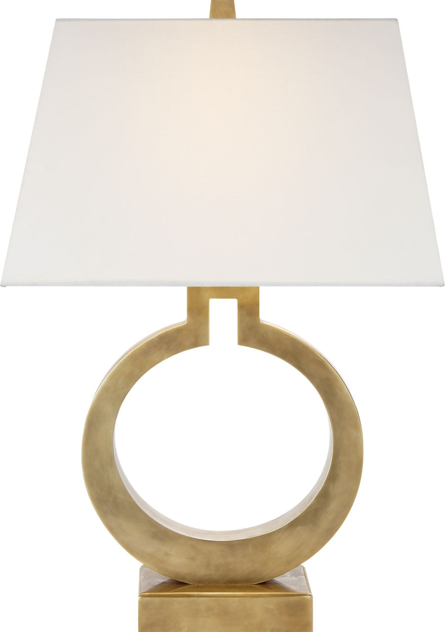 Ring Form Large Table Lamp | Antique-Burnished Brass | Linen Shade
