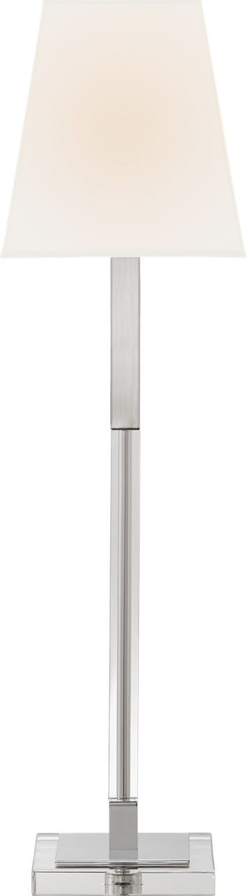 Reagan Buffet Lamp | Polished Nickel and Crystal | Linen Shade