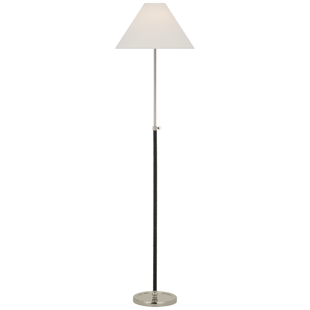 Basden 57" Adjustable Floor Lamp | Polished Nickel and Black Rattan | Linen Shade