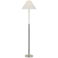 Basden 57" Adjustable Floor Lamp | Polished Nickel and Black Rattan | Linen Shade