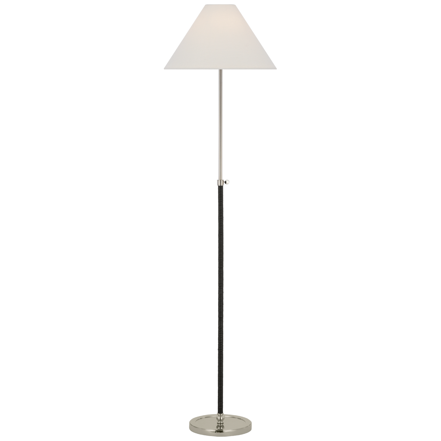 Basden 57" Adjustable Floor Lamp | Polished Nickel and Black Rattan | Linen Shade