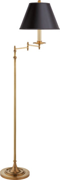 Dorchester Swing Arm Floor Lamp | Antique-Burnished Brass | Black Shade