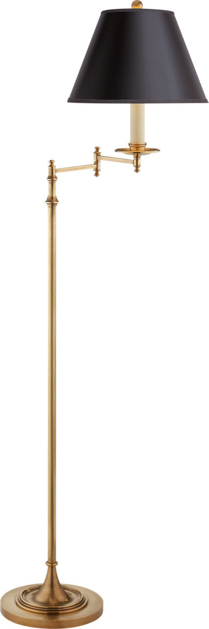 Dorchester Swing Arm Floor Lamp | Antique-Burnished Brass | Black Shade