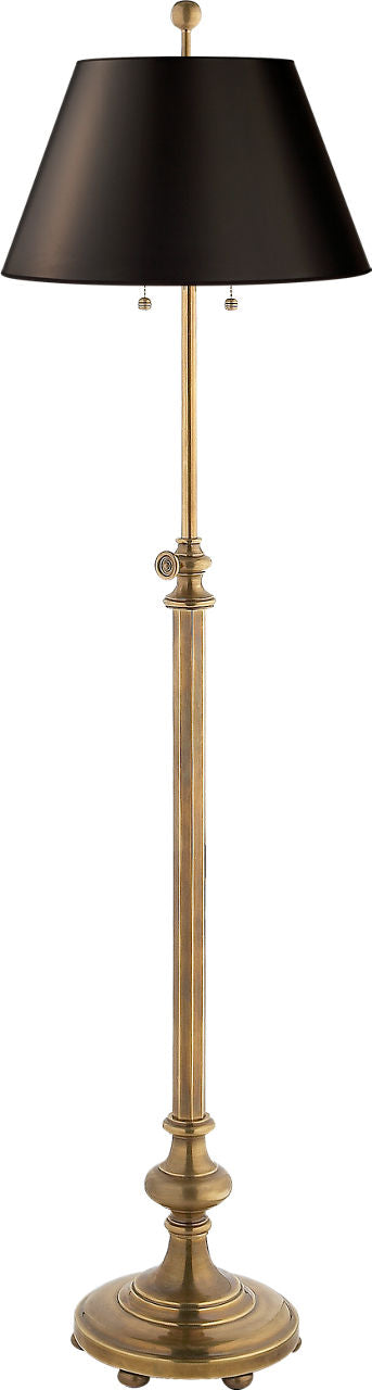 Overseas Adjustable Club Floor Lamp | Antique-Burnished Brass | Black Shade