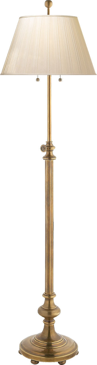 Overseas Adjustable Club Floor Lamp | Antique-Burnished Brass | Silk Pleated Shade