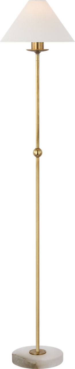 Caspian Medium Floor Lamp | Antique-Burnished Brass and Alabaster | Linen Shade