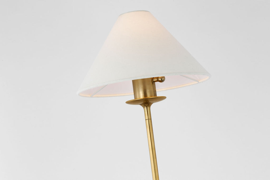 Caspian Medium Floor Lamp | Antique-Burnished Brass and Alabaster | Linen Shade