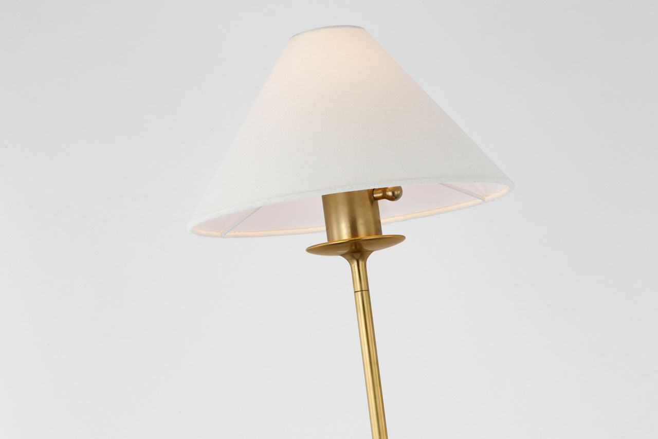 Caspian Medium Floor Lamp | Antique-Burnished Brass and Alabaster | Linen Shade