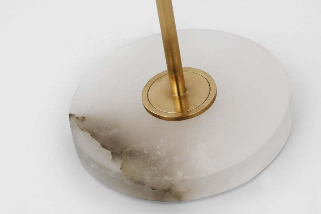 Caspian Medium Floor Lamp | Antique-Burnished Brass and Alabaster | Linen Shade