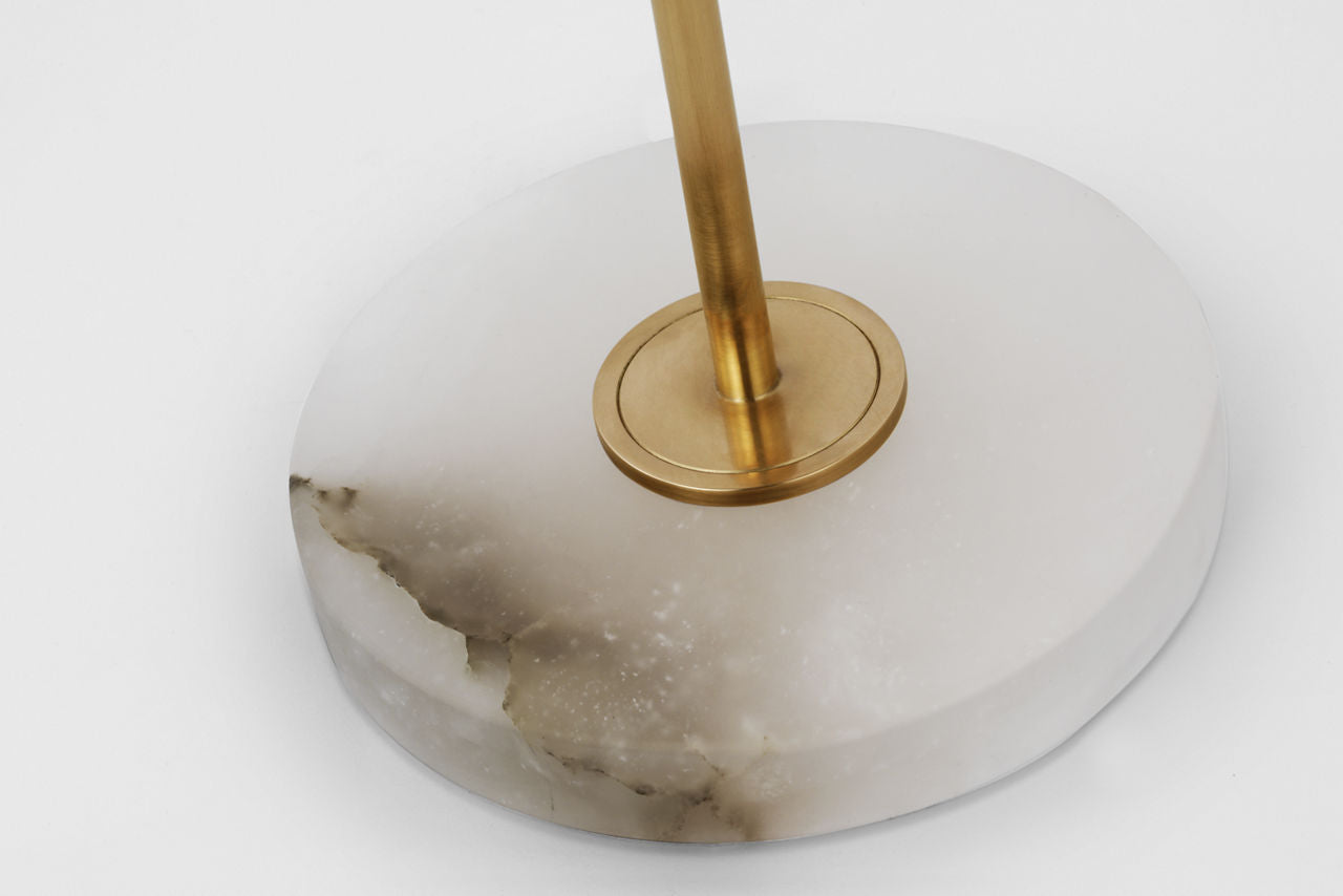 Caspian Medium Floor Lamp | Antique-Burnished Brass and Alabaster | Linen Shade